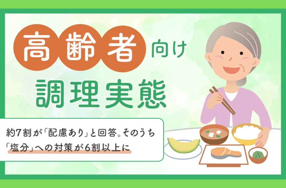 高齢者の食事作り、配慮する人のうち「塩分・薄味」への意識が6割超！約4割が「和食中心」を選択を表す画像
