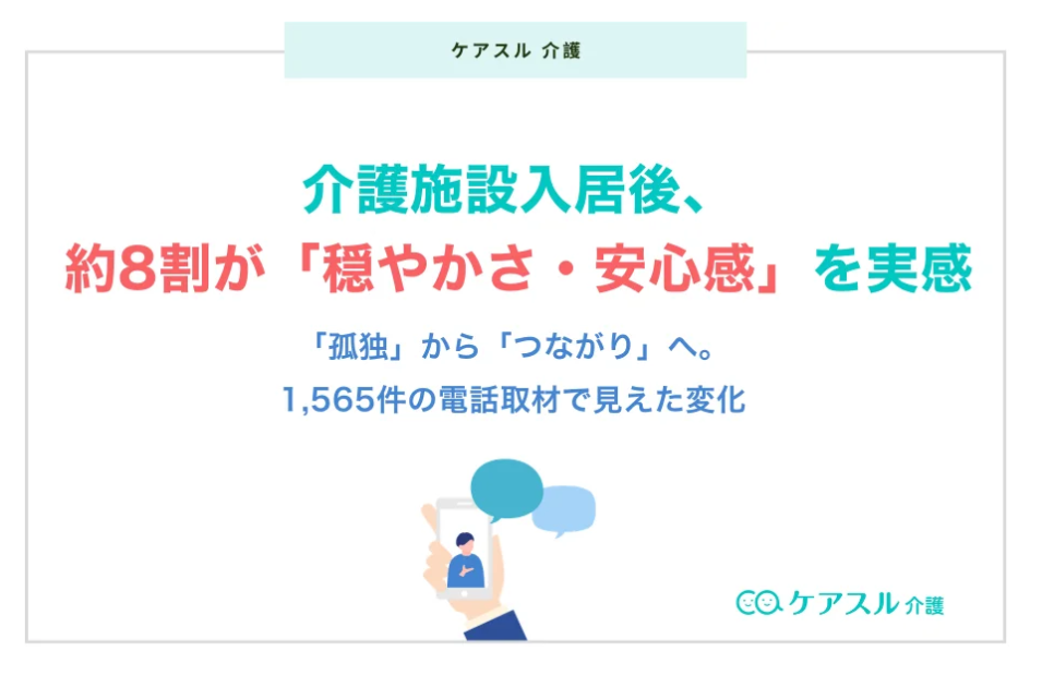 介護施設入居後、約8割が「穏やかさ・安心感」を実感｜1,565件の電話取材から見えた変化を表す画像