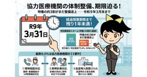 協力医療機関の体制整備、経過措置期限まで残り1年を切る ── 特養の約3割がまだ整備途上を表す画像