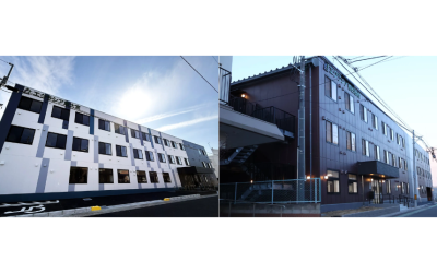 埼玉県さいたま市の「エクラシア東大宮」と春日部市の「エクラシア春日部西」の外観写真。左右に並べられた2つの施設の建物のイメージ。